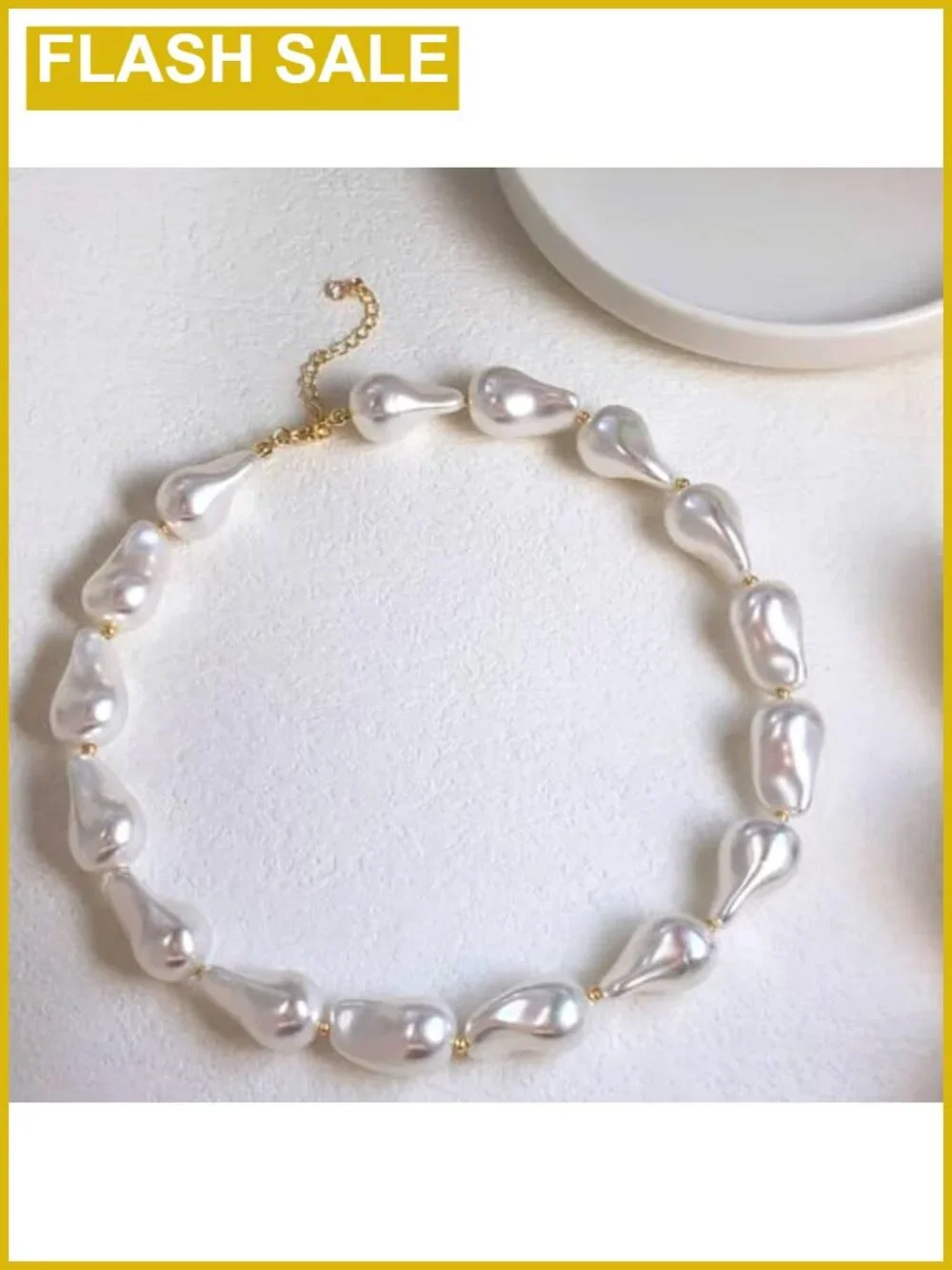 14K Gold Plated Chunky Chain Toggle Clasp Baroque Pearl Pendant Necklace